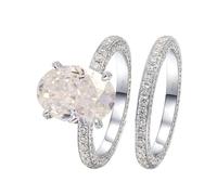 Moissanite Ring Set for Women, Bohemian Rings 2 Ring Set Stackable 14K White Gold with White Oval Shape Moissanite Size U 1/2