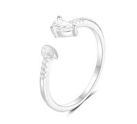 Moissanite Ring Unique, Set Wedding Ring 9K White Gold Leaf Open Ring Adjustable Size Q 1/2
