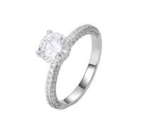 Moissanite Ring, Womens Wedding Bands Vintage 9K White Gold Classic Band for Proposal Promise Size L 1/2