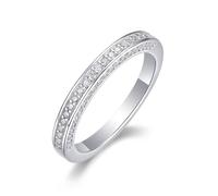 Moissanite Rings for Women Anniversary, The Wedding Ring 3mm Thin Half Eternity Ring Silver with Round Shape Moissanite Platinum Size K 1/2