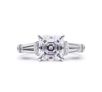Moissanite Rings for Women Set, Bridal Rings for Women Square White Gold 14K with White Asscher Shape Moissanite Size U 1/2