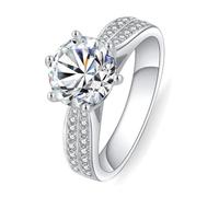 Moissanite Rings for Women, Simple Promise Rings 750 White Gold Round 6 Prongs Band Birthday Gift Size S 1/2