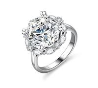 Moissanite Rings for Women, Small Engagement Ring 4 Prongs Luxurious Round with 5ct Moissanite Platinum 950 Silver Band Size K 1/2