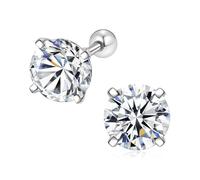 Moissanite Screw Back Stud Earrings for Women Men, GRA Certified S925 Sterling Silver Plated Hypoallergenic Flat Back Sleeper Earrings Short Long Post, 2.0 ct tw (1.0 ct each), Sterling Silver, No