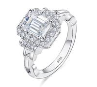 Moissanite Solitaire Engagement Ring for Women 2.5 Carat Emerald Cut D Color VVS1 Lab Created Diamond Wedding Ring, Sterling Silver S925 with Promise Ring, Sterling Silver, Moissanite