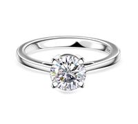 Moissanite Solitaire Engagement Ring in Platinum Overlay Sterling Silver - 1.00 ct - Timeless Sparkle for Women - Size L