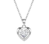 Moissanite Sterling Silver Heart Necklace, Romantic Pendant For Women, 925 Silver Necklace, 18K White Gold Plated, For Loved Ones