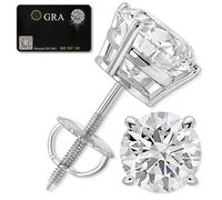 Moissanite Stud Earrings for Men and Women, Rhodium or 14K Gold Plated, GRA Certified, D Color, FL Clarity, 925 Sterling Silver with Screw Backs, 3 to 8mm (0.20-4.00 CTW), Oliver and, 7MM 2.40 CTW-RH