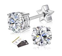 Moissanite Stud Earrings for Women Men - Hypoallergenic 925 Sterling Silver Simulated Diamond Earring,Brilliant Round Cut D Color VVS1 Halo Moissanite,18K White Gold Plated Flat Back Earrings 3mm