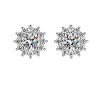 Moissanite Stud Earrings With Color Round Cut Lab CreatedDiamond Earrings In Sterling Silver With WhiteGold Plated For Women Men Cookie Earrings (Silver, One Size)