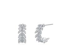 Moissanite Stud Earrings, Women Leaf Shape with Moissanite Earrings14K White Gold