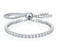 Moissanite Tennis Bracelet 1.52ct-7.76ct Adjustable Bracelet for Women 18K White Gold Plated S925 Sterling Silver Tennis Bracelet D Color VVS1 Round Cut 2/3/4mm Moissanite Bracelet Gifts for Wife/Mom