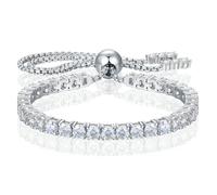 Moissanite Tennis Bracelet 1.52ct-7.76ct Adjustable Bracelet for Women 18K White Gold Plated S925 Sterling Silver Tennis Bracelet D Color VVS1 Round Cut 2mm-4mm Moissanite Bracelet Mothers Day Gift