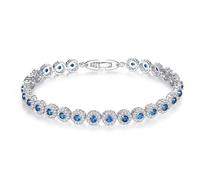 Moissanite Tennis Bracelet for Women 14K Gold Dainty Round Bezel Moissanite Bracelet Fashion Jewelry Gift for Her, 7.5Inch (19cm), White Gold, Moissanite