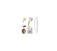 Moissanite Titanium Belly Button Bars - Hypoallergenic 18K Gold Plated Belly Button Piercing Internally Threaded Belly Ring Navel Piercing Jewelry for Women D Color VVS1 Brilliant Cut Gold 10mm CZ