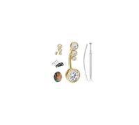 Moissanite Titanium Belly Button Bars - Hypoallergenic 18K Gold Plated Belly Button Piercing Internally Threaded Belly Ring Navel Piercing Jewelry for Women D Color VVS1 Brilliant Cut Gold 10mm 3CZ