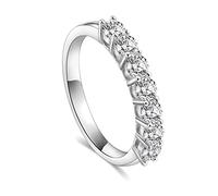 Moissanite Wedding Band, 7 Stones-0.7ct D Color VVS1 Lab Created Diamond Half Eternity Rings, 18K Gold Plated 925 Sterling Silver Wedding Band Promise Ring Stackable Ring for Women, Moissanite