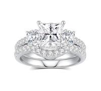 Moissanite Wedding Band Set 2.7ct Color D VVS1 Simulated Diamond 1.5ct Princess Cut Moissanite Engagement Ring 925 Sterling Silver Plated 18K White Gold Moissanite Ring, Gemstone, Moissanite