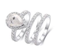Moissanite Wedding Bands Rings for Women, Ladies Ring 3Pcs Water Droplet 18.1K White Gold with White Moissanite Size J 1/2