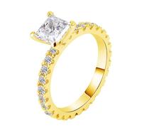 Moissanite Wedding Ring Band, Promise Ring to Myself Princess Square with 2ct Square Shape Moissanite 9K Yellow Gold Size X 1/2