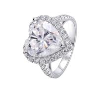 Moissanite Wedding Ring Set for Women, Middle Finger Rings for Women Heart Shape 18.1K White Gold with White Moissanite Size M 1/2