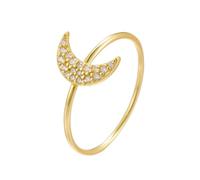 Moissanite Wedding Ring Vintage, Pretty Rings for Women Moon with Round Shape Moissanite 9K Yellow Gold Size R 1/2