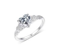 Moissanite Wedding Ring, Vintage Rings Heart Real Platinum PT950 Band Size Q 1/2 Birthday Gift