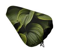 Moist Hosta Leaves Bike Seat Cover Waterproof Oxford Fabric, Universal Adjustable Bicycle Saddle Cover with Drawstring Easy Install Protective Rain Dust Covers for Women Men