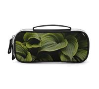 Moist Hosta Leaves Pencil Case with Handle, Large Capacity PU Leather Pencil Bag Office Organizer, Portable Cosmetic Bag for Travel, Home