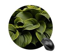 Moist Hosta Leaves Round Mouse Pad 7.8 Inch, Portable Gaming Mouse Mat with Non-Slip Rubber Base & Smooth Surface, Waterproof Mousepad for PC, Laptop, Computer, Office, Home