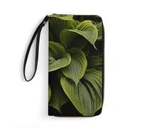 Moist Hosta Leaves Wallet, Long PU Leather Wallet with Wrist Strap, Large Capacity & Multi Card Holder Wallets