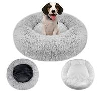Moistu Dog Bed with Removable Cover: Soft Faux Fur Donut Pet Bed with Raised Rim for Support & Comfort, Machine Washable - Fluffy Plush Anti Anxiety Puppy Orthopedic Pet Cushion with Zip, Small 50cm