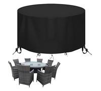 Moistu Round Patio Table Cover - Heavy Duty 600D Garden Furniture Covers Waterproof - Outdoor Rattan Table and Chair Set Protector Windproof Anti-UV Rip Proof, Ø230 x 100cm, Black