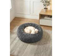 Moistu Small Dog Bed Donut Washable - 20cm Extra Thick Padded Base Plush Calming Bed Round Cat Cushion, Anti-Anxiety & Non-Slip Bottom - Soft Luxury Puppy Kennel Faux Fur Improved Sleep 50cm Diameter