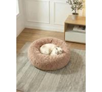 Moistu Small Dog Bed Donut Washable - 20cm Extra Thick Padded Base Plush Calming Bed Round Cat Cushion, Anti-Anxiety & Non-Slip Bottom - Soft Luxury Puppy Kennel Faux Fur Improved Sleep 50cm Diameter