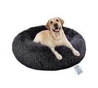 Moistu XL Dog Bed Donut Washable - 20cm Extra Thick Padded Base Plush Calming Bed Round Cat Cushion, Anti-Anxiety & Non-Slip Bottom - Soft Luxury Puppy Kennel Faux Fur Improved Sleep 80cm Diameter