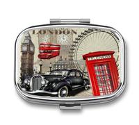 Moisture Pill Box London Old Clock Tower Red Telephone Booth Pill Box 2 Compartments with Mirror Portable Square Metal Dispenser Storage Box Unique Gift