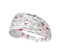 Moisture-wicking headband for running, cycling, fitness and yoga I Love You Words with Hearts Printed sports sweatband