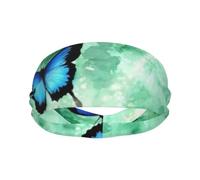 Moisture Wicking Performance Fabric Blue Butterfly Pattern Sports Sweatband