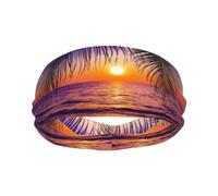 Moisture Wicking Performance Fabric Sunset Ocean With Tropical Palm Trees Twilight Scenery Sports Sweatband