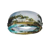 Moisture Wicking Performance Fabric Tropical Coconut Trees Beach Sports Sweatband