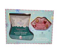 Moisturising Foot & Lip Mask Gift Set - Peppermint Foot Mask 30 ml & Vanilla Latte Lip Mask 4 ml - Festive Pamper Skincare Duo - Home Spa Self Care Gift Box