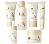 Moisturizing Skin Care Set Korean Skin Care Set with Rice Cleanser, Toner, Serum, Eye Serum, Face Cream, Sunscreen - Radiance Glowing Skin 6-Step Routine Hyaluronic Acid & Ceramides, All Skin Types