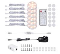 MOITA LED Dimmable Under Cabinet Lighting Kit,12V 6 Pack Wired Puck Lights with Remote Control, Plug in Under Counter Lighting Fixtures for Kitchen,Bookcase,Showcase,Shelf (Warm White)