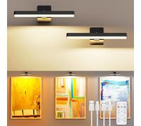 MOITA Picture Light for Wall, Battery Operated Wall Lights 2 Pack, Cordless Dart Board Lights with Remote, Rechargeable LED Sconces for Frames Mirror Museum Display Artwork Library Black