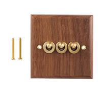 Moithora Retro American Industrial Style Light Switch Socket, Solid Wood Brass Toggle Switch Plate, Antique Home Stay Switch(3)