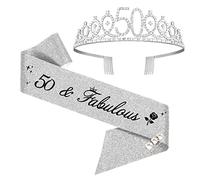 Moitkptt 50th Birthday Tiara, 50 & Fabulous Birthday Crown Sash Set, 50th Birthday Decoration for 50th Birthday Women Happy 50th Birthday Gift, Party Supplies (Silver)