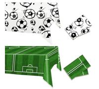 Moitkptt Football Tablecloth, Football Birthday Party Plastic Table Cover Football Table Decoration, Green White Party Tablecloth for Football Decoration (2PCS)