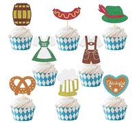Moitkptt Pack of 24 Glitter Oktoberfest Cupcake Toppers, Cake Decoration, Beer Festival Party Picks, German Cake Decoration for Decoration, Bavarian Dessert Decorations (Oktoberfest-A)