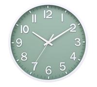 Moiubik 20 cm Silent Wall Clock Without Ticking Noise, Modern Battery Operated Clock for Home, Living Room, Bedroom, Kitchen, Office, Wall Decoration (Green White, 20 cm)